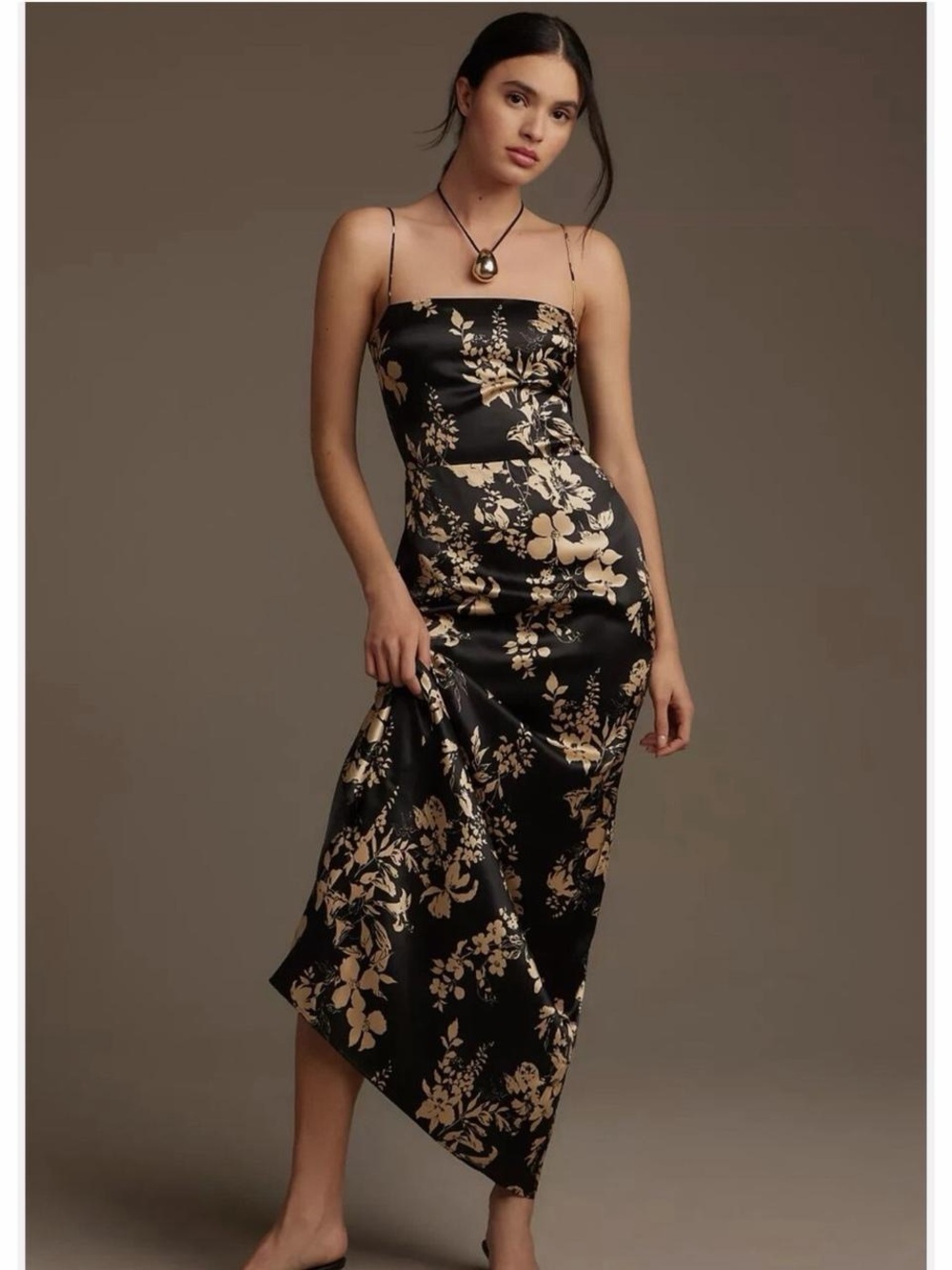 Reformation Frankie Silk Maxi Dress Black Motif  Size 0